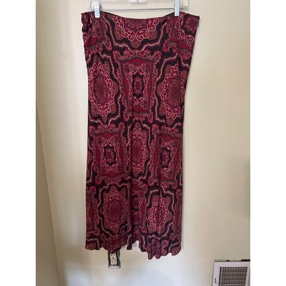 VTG Red & Black Paisley Midi Skirt Sz 16 East 5th Boho - Picture 6 of 9
